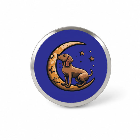 Dog on Crescent Moon Stars Cute Novelty Hat Backpack Lapel Pin