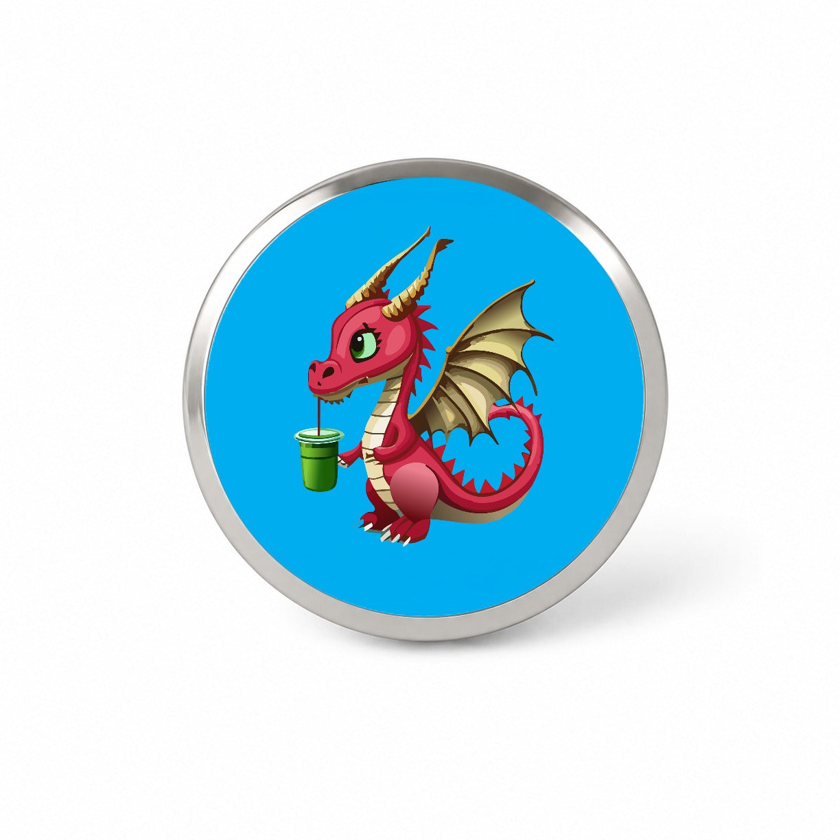 Dragon Drinking Boba Tea Funny Novelty Hat Backpack Lapel Pin