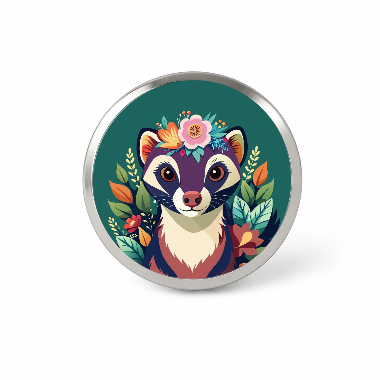 Ferret Head Floral Flowers Novelty Hat Backpack Lapel Pin