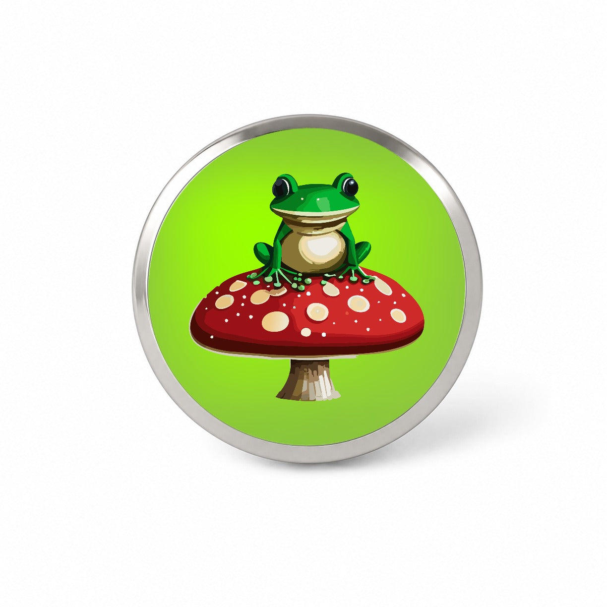 Frog on Red Toadstool Mushroom Novelty Hat Backpack Lapel Pin