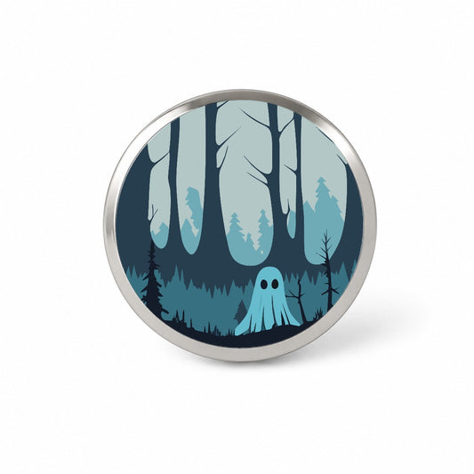 Ghost in Forest Woodland Cute Spooky Novelty Hat Backpack Lapel Pin