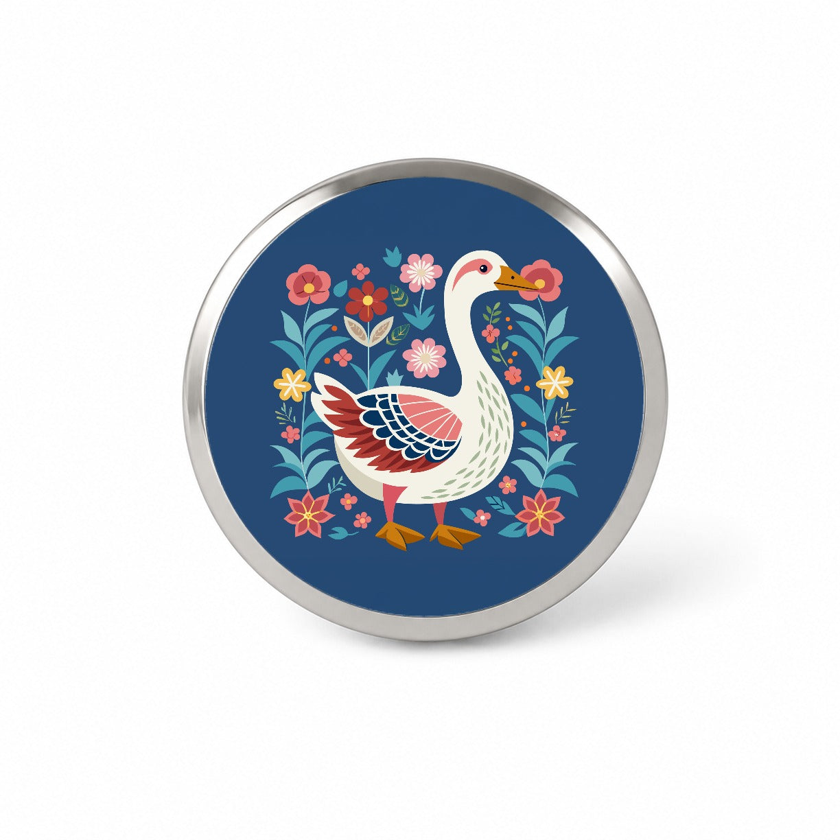 Goose Bird Floral Flowers Novelty Hat Backpack Lapel Pin