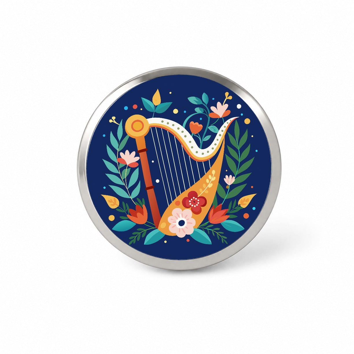 Harp Music Floral Motif Novelty Hat Backpack Lapel Pin