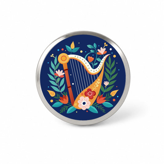 Harp Music Floral Motif Novelty Hat Backpack Lapel Pin