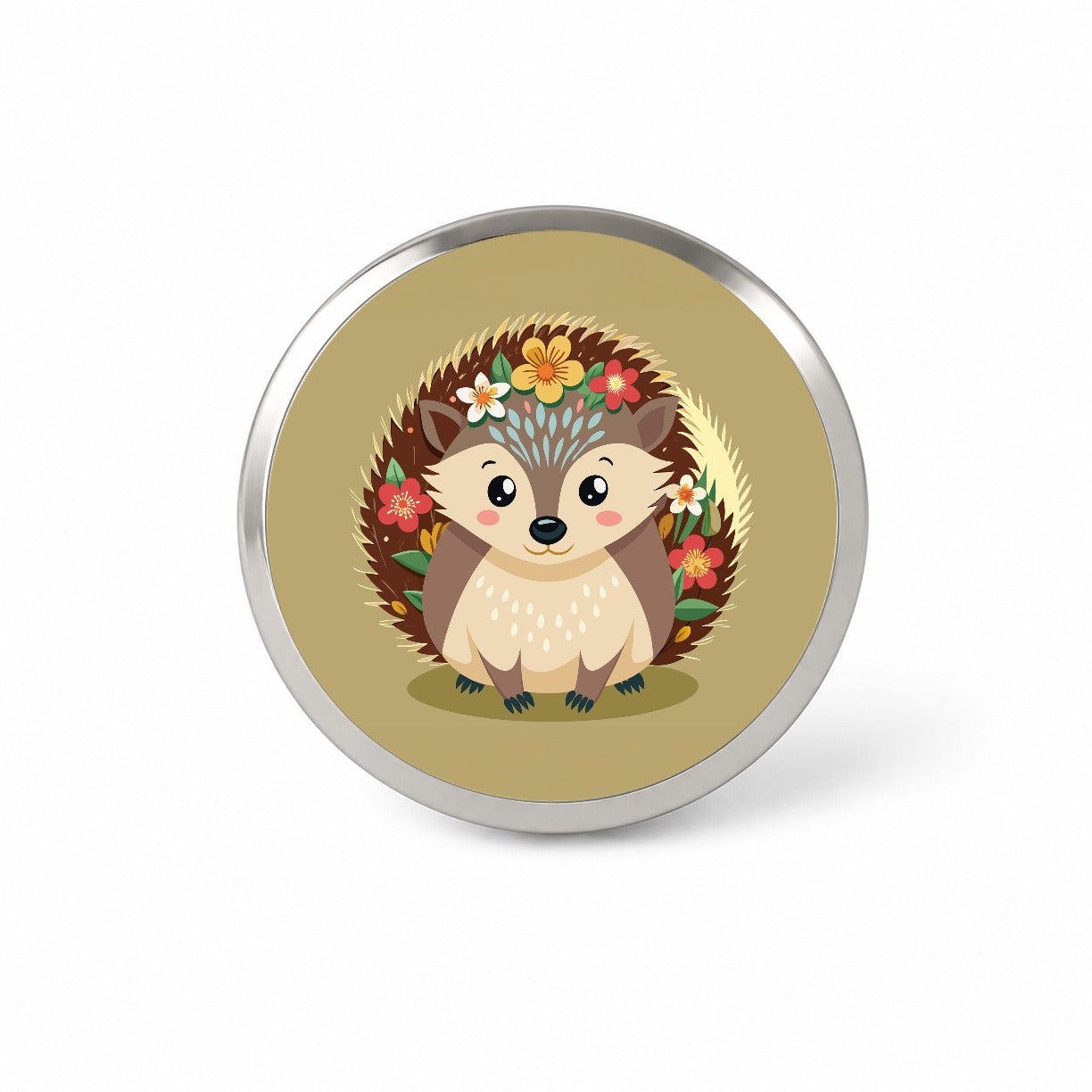Hedgehog Floral Flowers Novelty Hat Backpack Lapel Pin