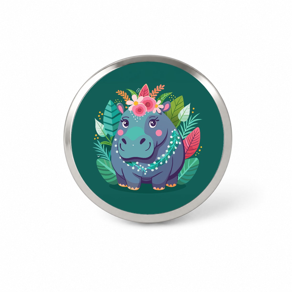 Hippopotamus Floral Flowers Novelty Hat Backpack Lapel Pin