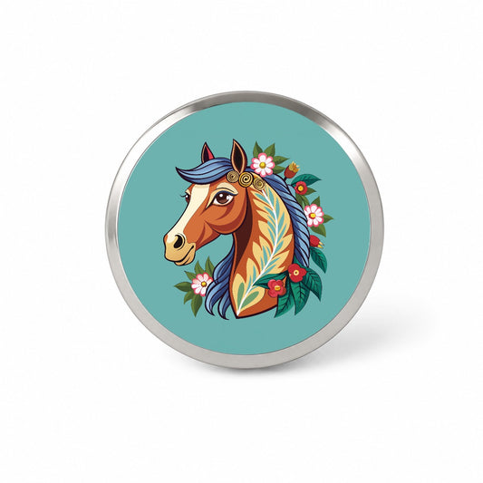 Horse Head Floral Flowers Cottagecore Country Western Novelty Hat Backpack Lapel Pin