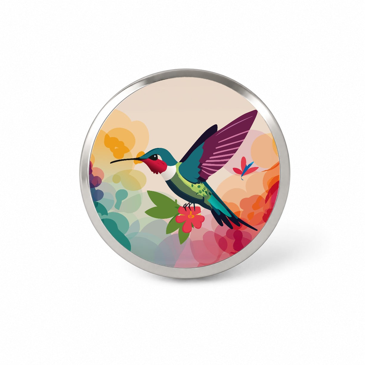Hummingbird Colorful with Flowers Novelty Hat Backpack Lapel Pin