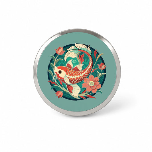 Koi Fish Floral Art Nouveau Flowers Elegant Novelty Hat Backpack Lapel Pin