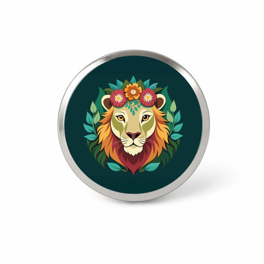 Lion Head Floral Flowers Novelty Hat Backpack Lapel Pin