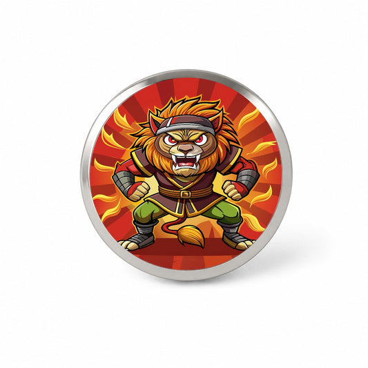Lion Ninja Fighting Warrior Novelty Hat Backpack Lapel Pin