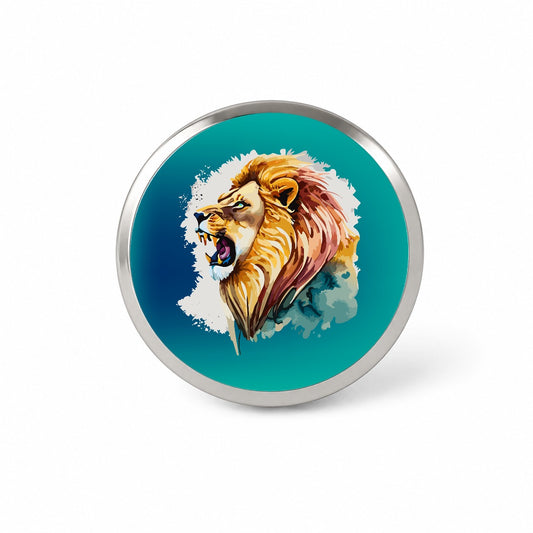 Lion Roaring Male Profile Watercolor Novelty Hat Backpack Lapel Pin