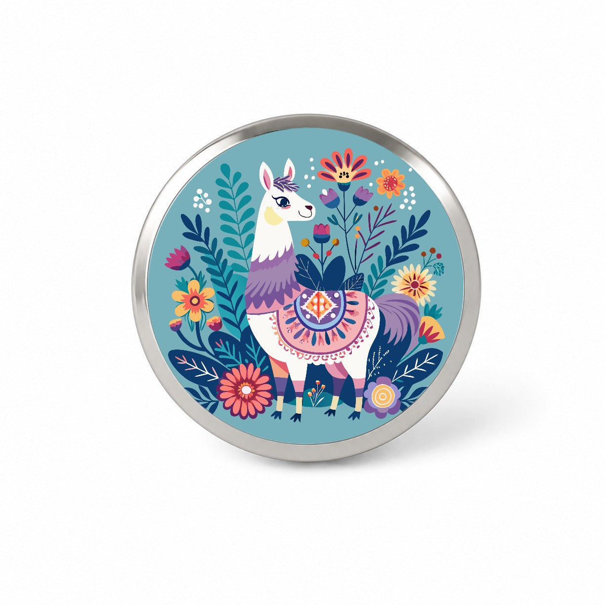 Llama Alpaca Floral Flowers Novelty Hat Backpack Lapel Pin