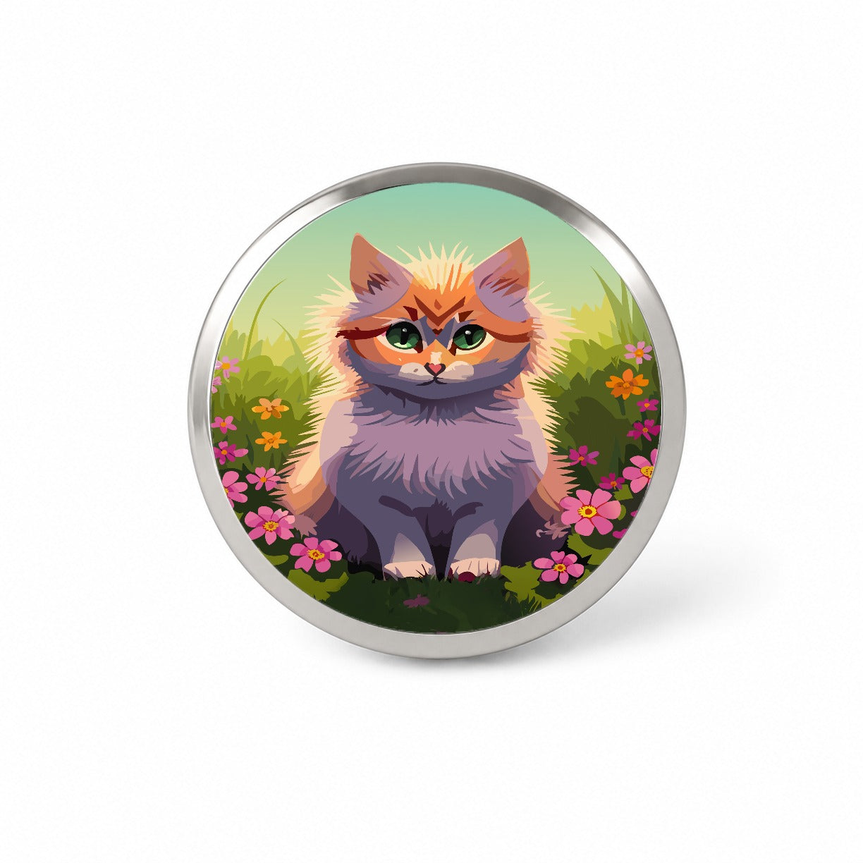 Munchkin Cat in Flower Garden Novelty Hat Backpack Lapel Pin