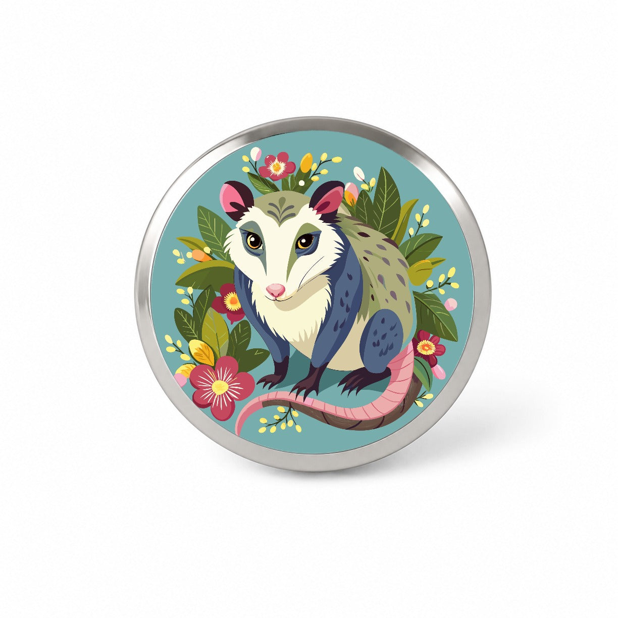 Opossum Floral Flowers Novelty Hat Backpack Lapel Pin