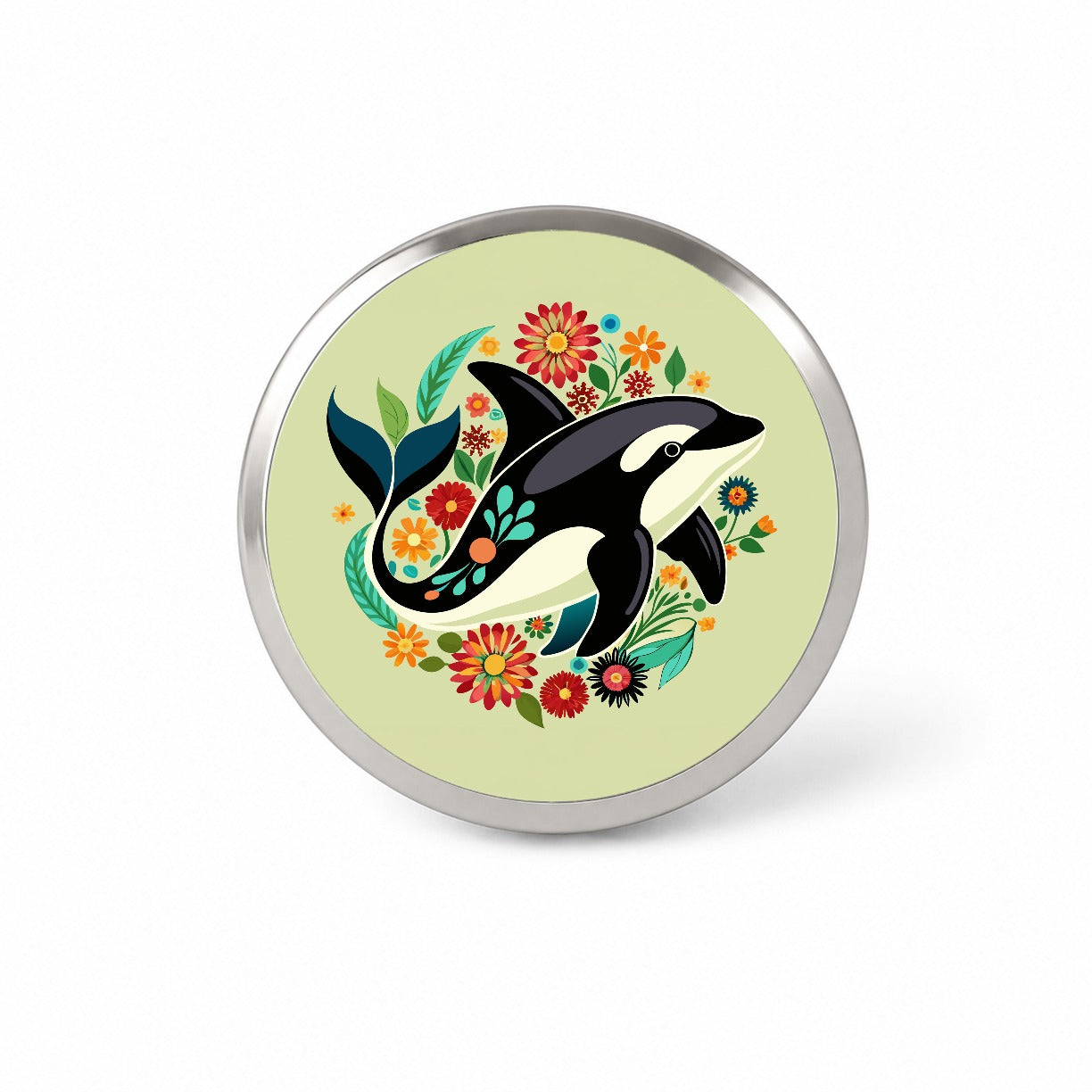 Orca Whale Floral Flowers Novelty Hat Backpack Lapel Pin