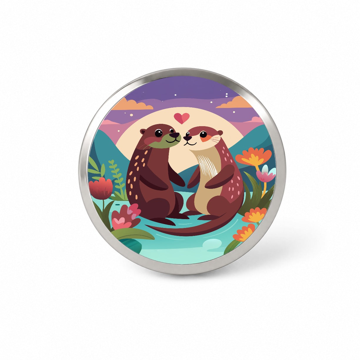 Otters in Love Anniversary Wedding Valentines Day Novelty Hat Backpack Lapel Pin