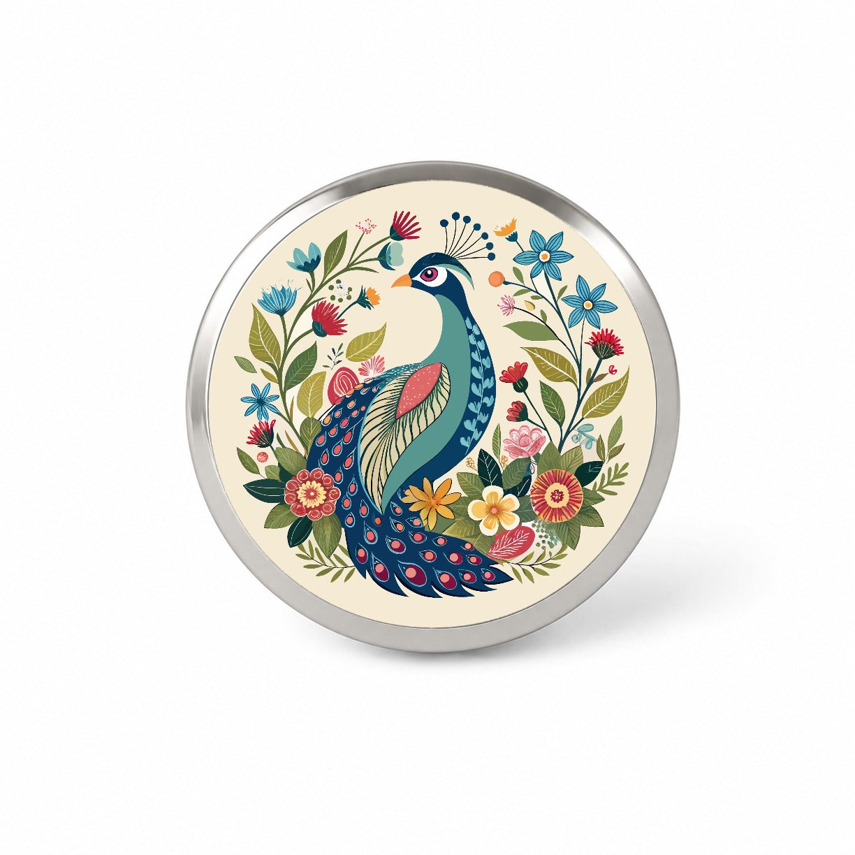 Peacock Floral Flowers Novelty Hat Backpack Lapel Pin