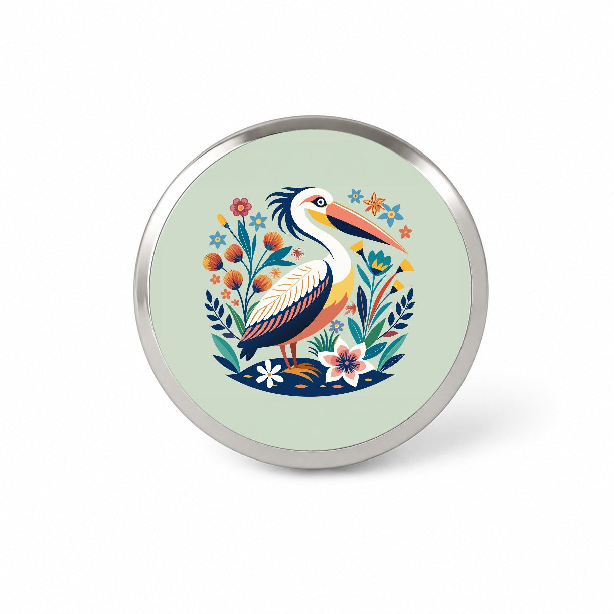 Pelican Bird Floral Flowers Novelty Hat Backpack Lapel Pin