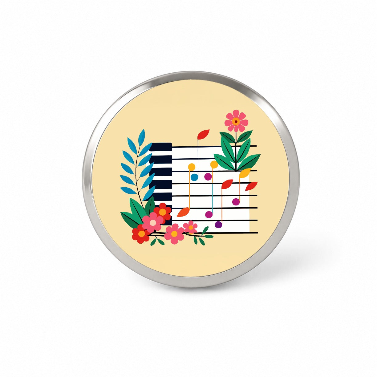 Piano Music Floral Motif Novelty Hat Backpack Lapel Pin