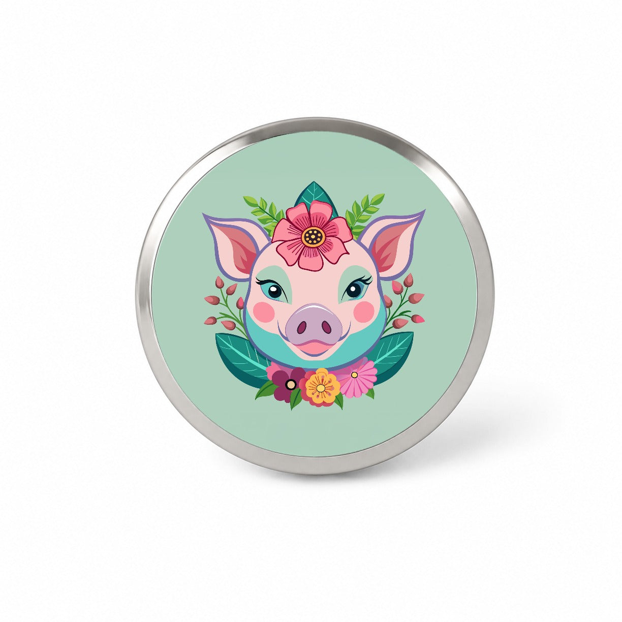 Pig Head Floral Flowers Novelty Hat Backpack Lapel Pin