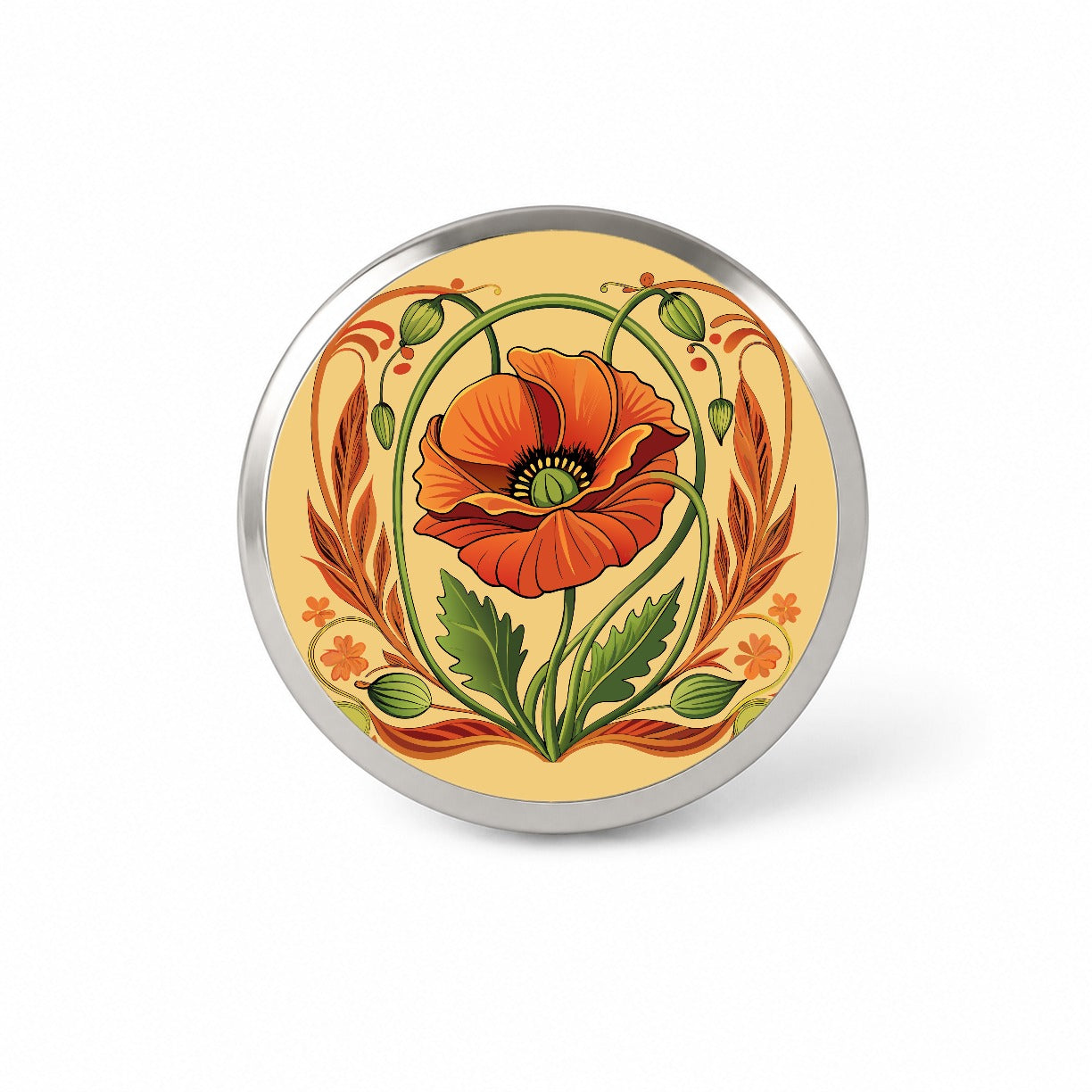 Poppy Poppies Floral Art Nouveau Flowers Elegant Novelty Hat Backpack Lapel Pin
