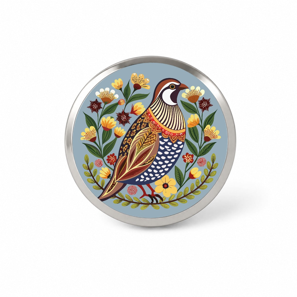 Quail Bird Floral Flowers Novelty Hat Backpack Lapel Pin