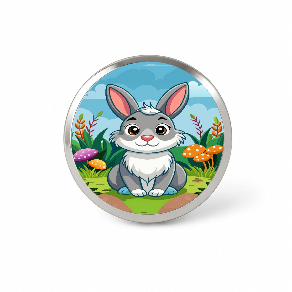Rabbit Bunny Cute with Toadstools Mushrooms Novelty Hat Backpack Lapel Pin