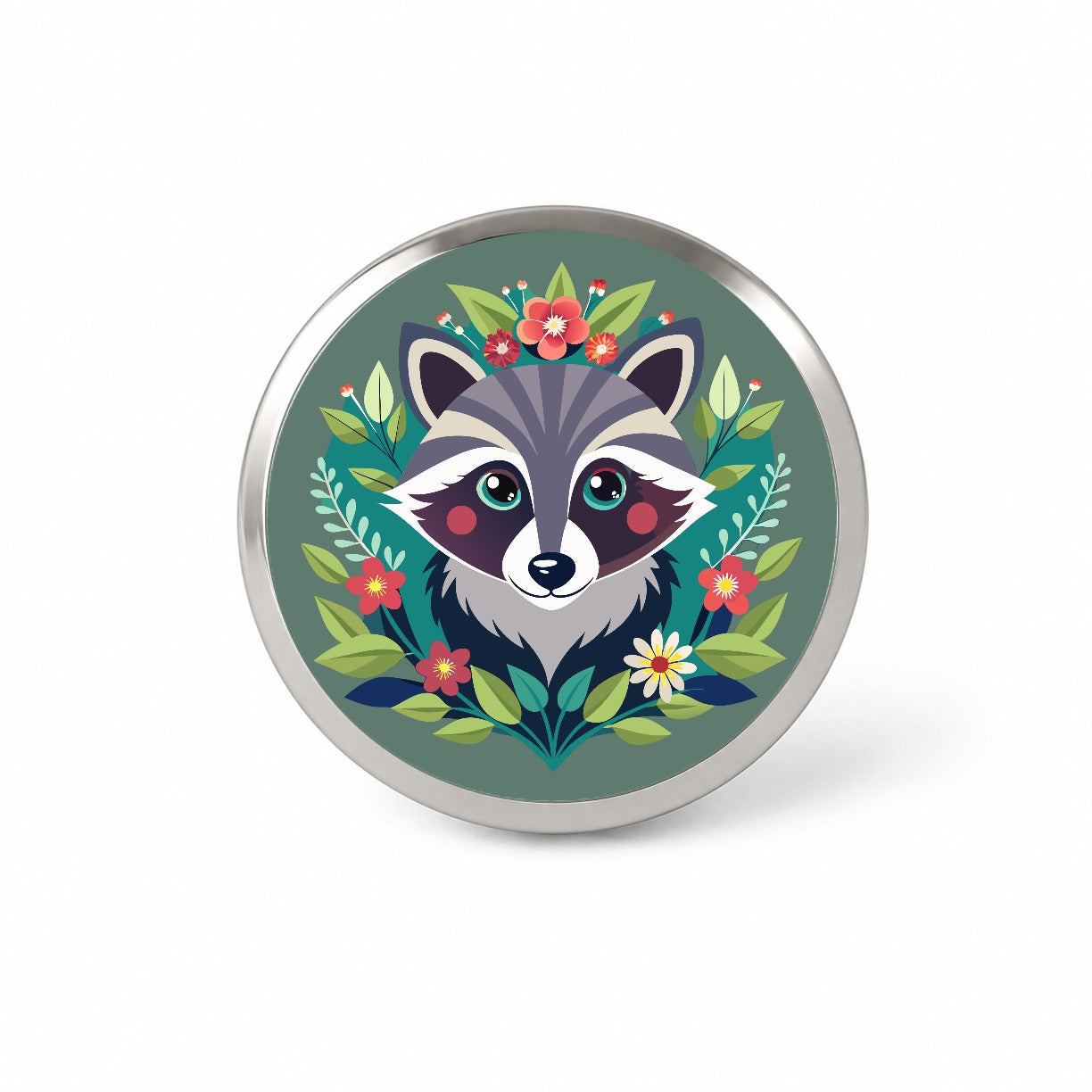 Raccoon in Floral Wreath Novelty Hat Backpack Lapel Pin