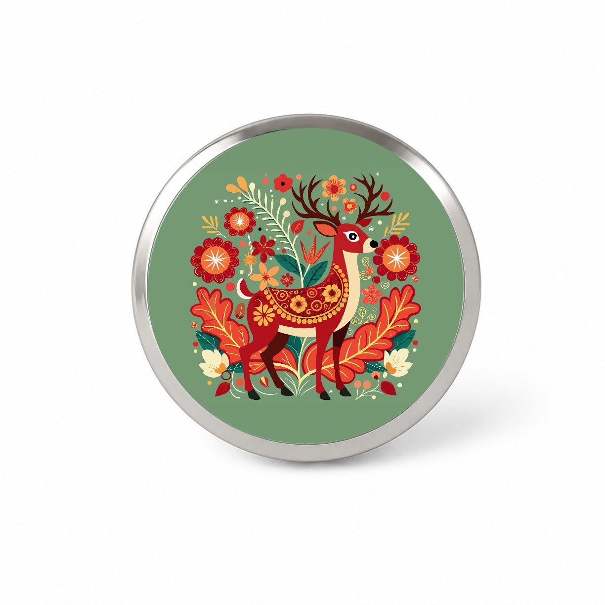 Reindeer Floral Flowers Novelty Hat Backpack Lapel Pin