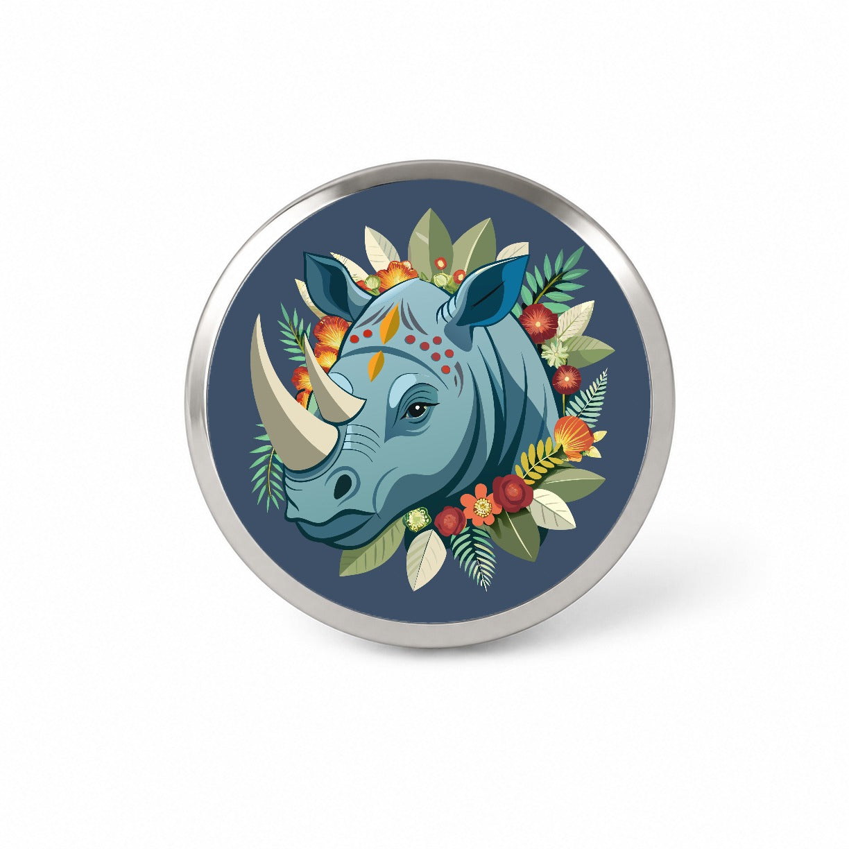 Rhinoceros Head Floral Flowers Novelty Hat Backpack Lapel Pin