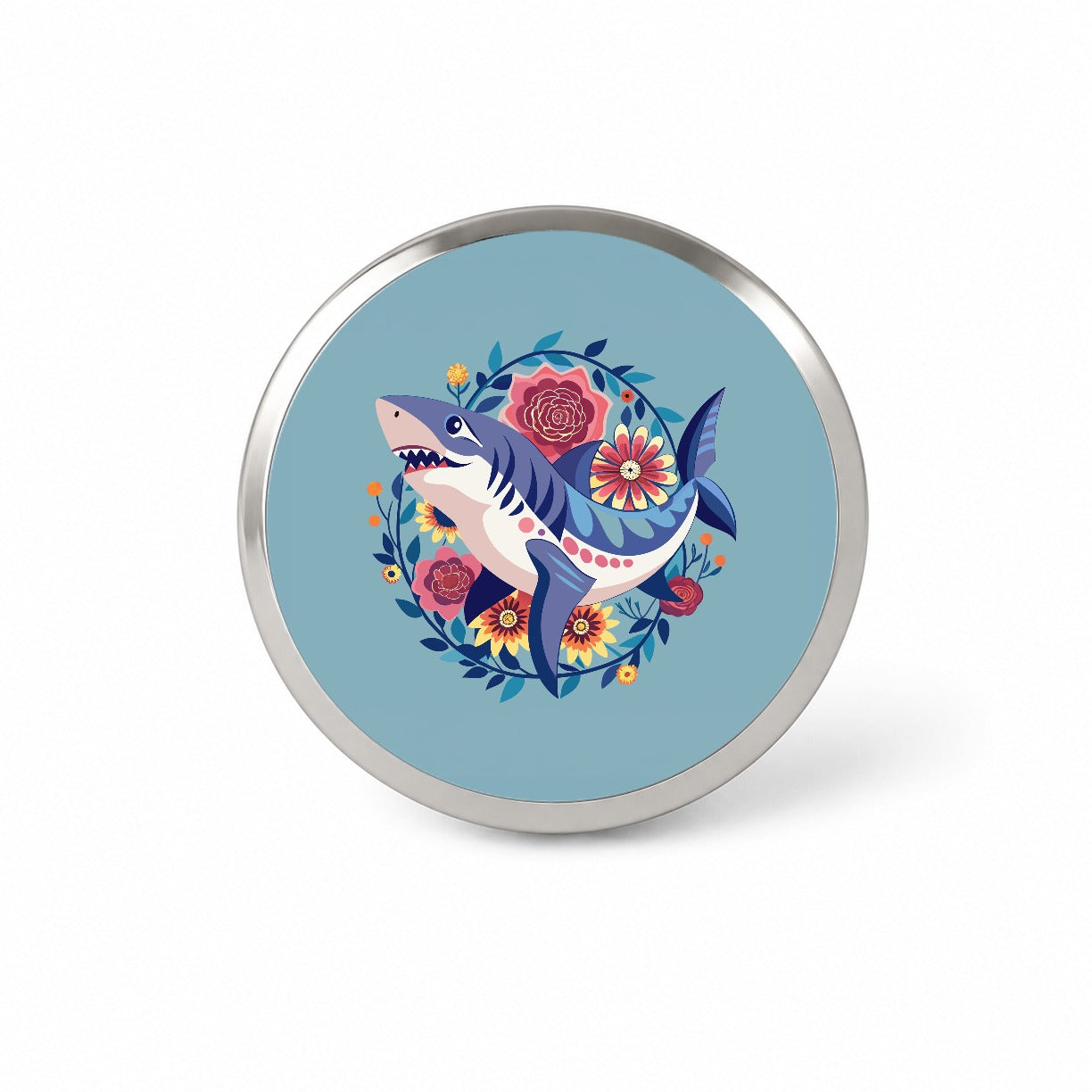 Shark Floral Flowers Novelty Hat Backpack Lapel Pin