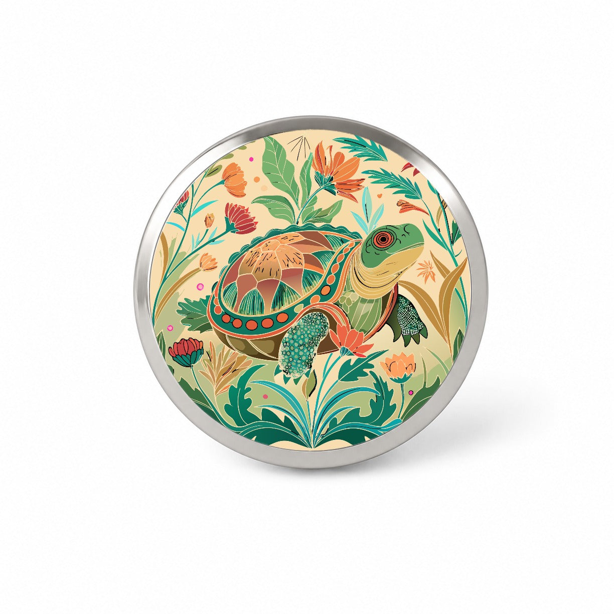 Snapping Turtle Botanical Art Nouveau Novelty Hat Backpack Lapel Pin