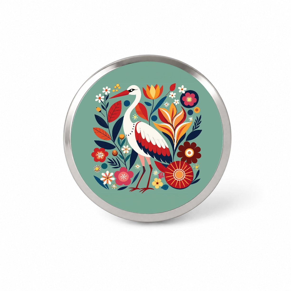Stork Bird Floral Flowers Novelty Hat Backpack Lapel Pin