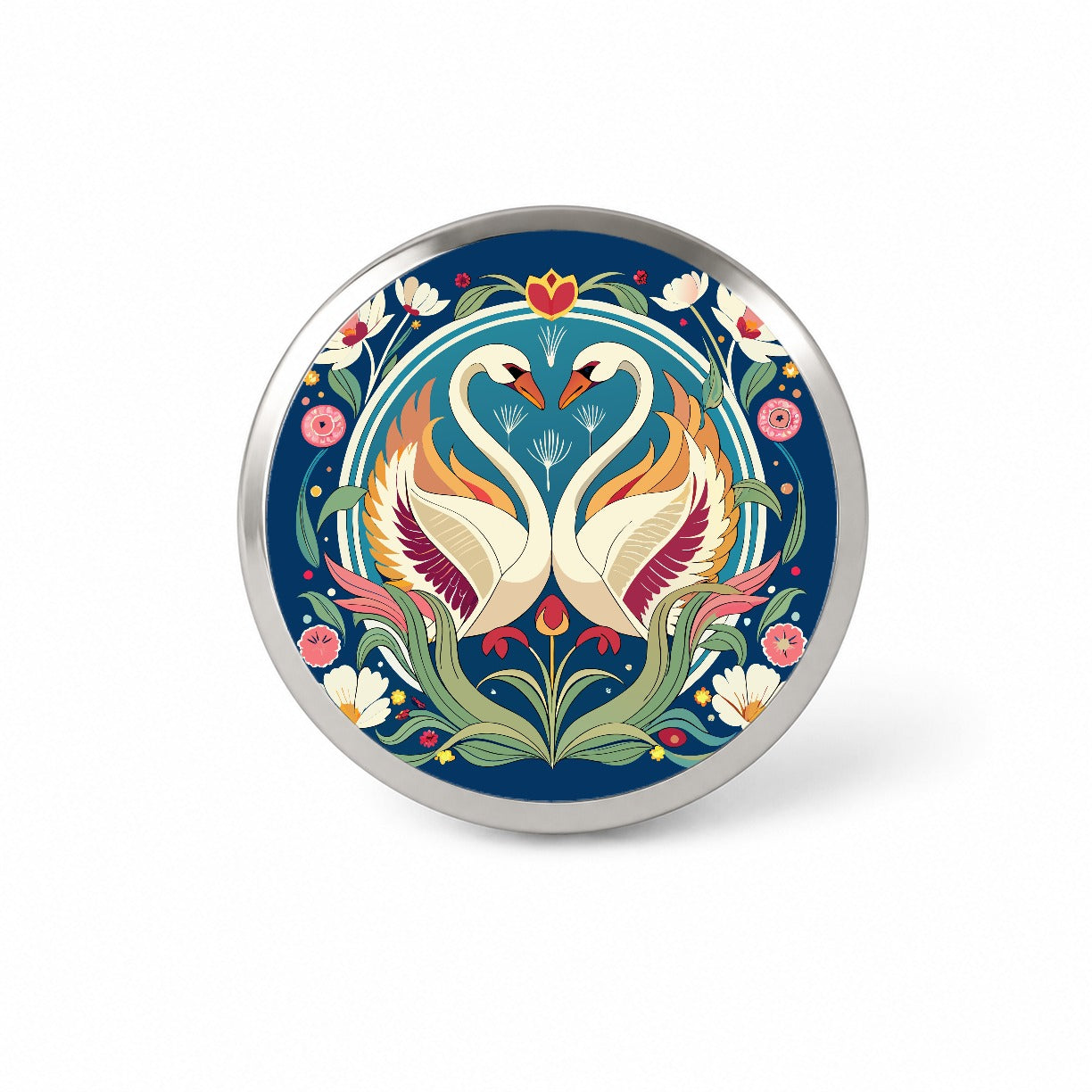 Swans Floral Art Nouveau Flowers Elegant Novelty Hat Backpack Lapel Pin