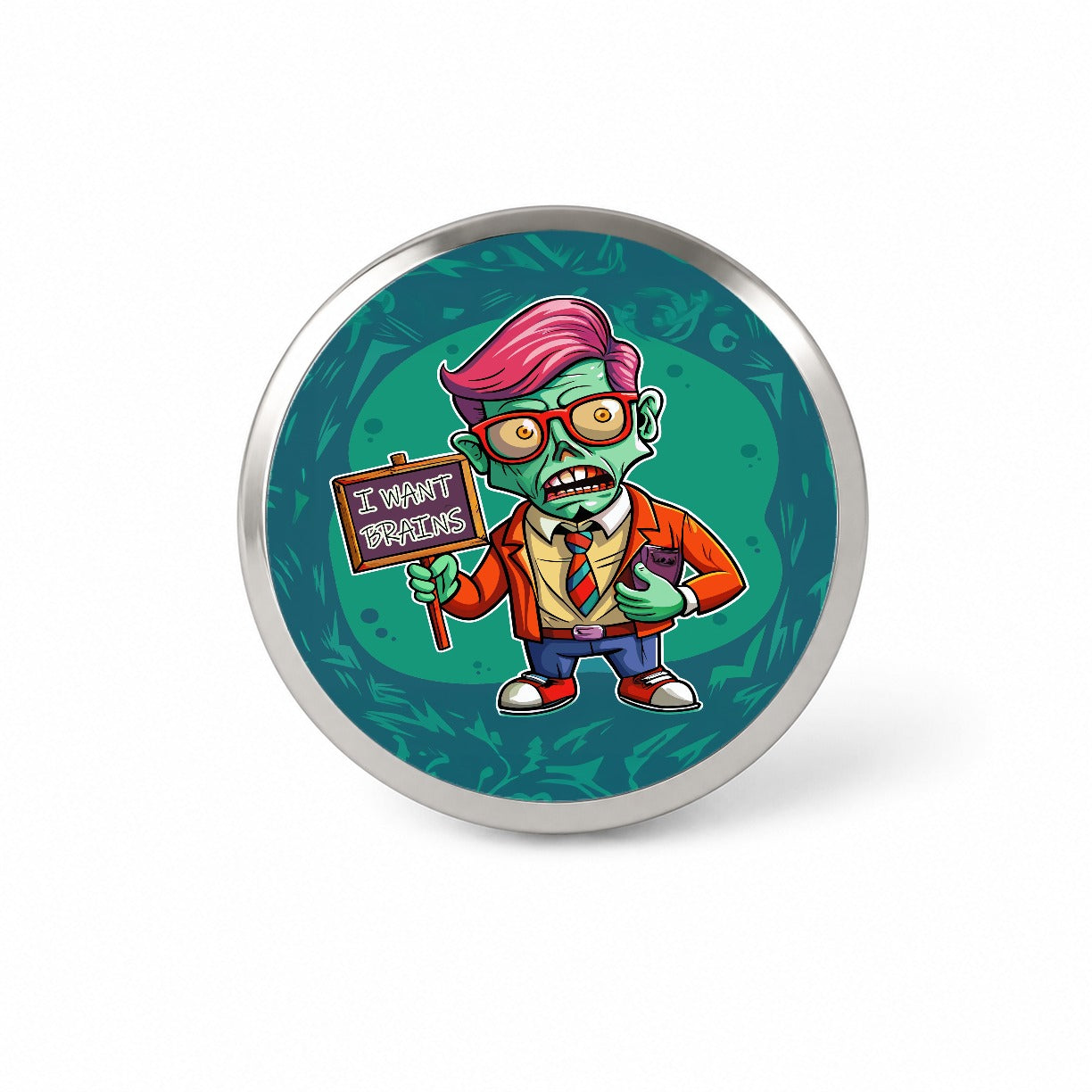 Teacher Zombie Man I Want Your Brains Novelty Hat Backpack Lapel Pin