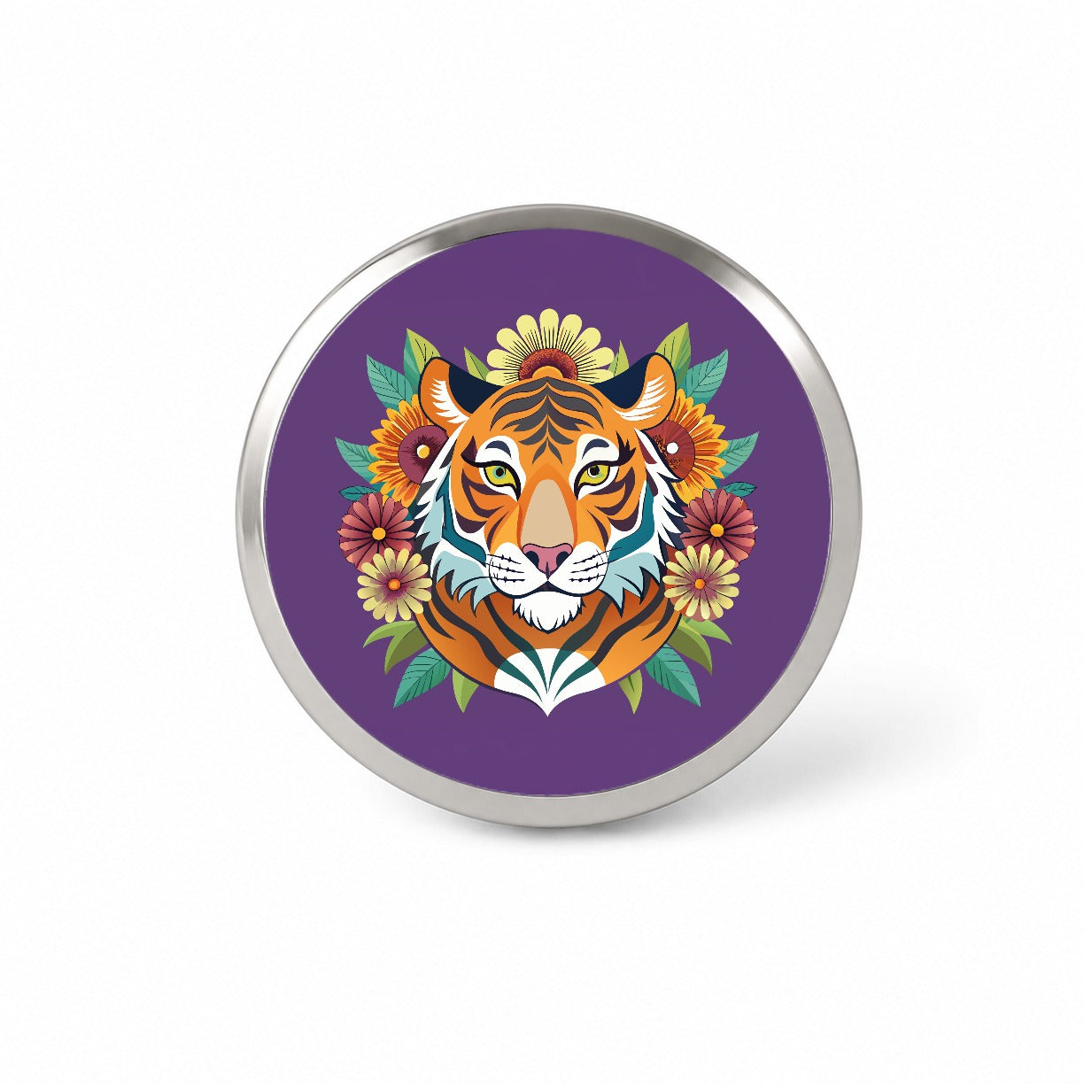 Tiger Head Floral Flowers Novelty Hat Backpack Lapel Pin