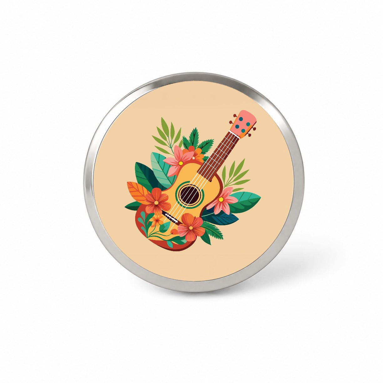 Ukulele Music Tropical Floral Motif Novelty Hat Backpack Lapel Pin