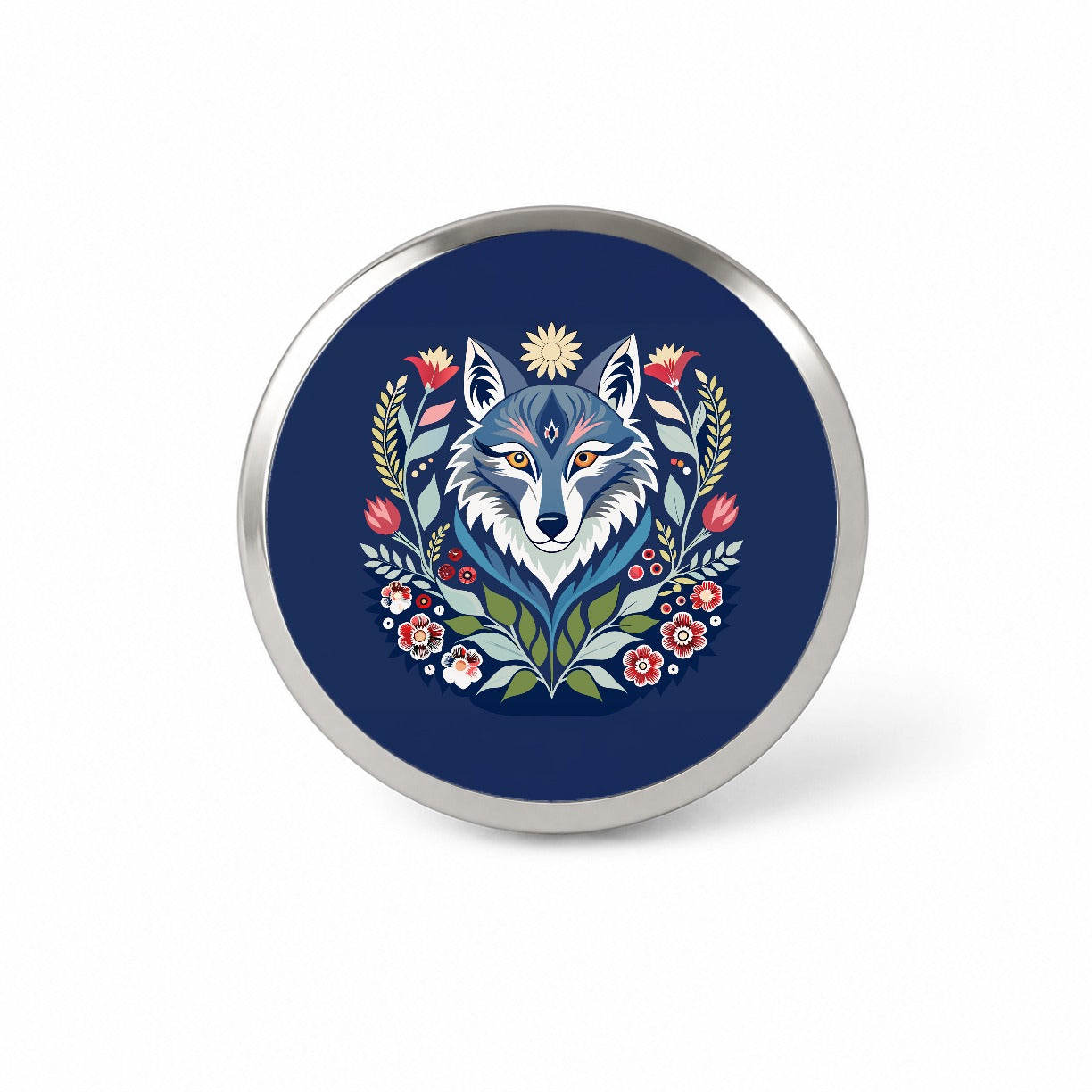 Wolf Floral Flowers Novelty Hat Backpack Lapel Pin