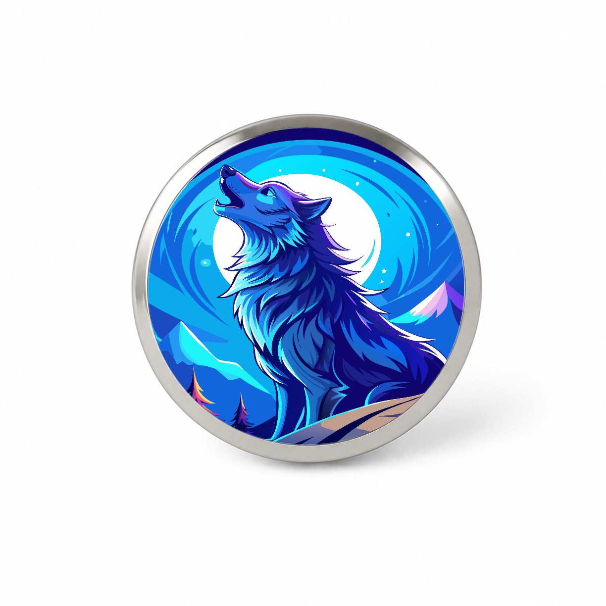 Wolf Howling at Blue Moon Novelty Hat Backpack Lapel Pin