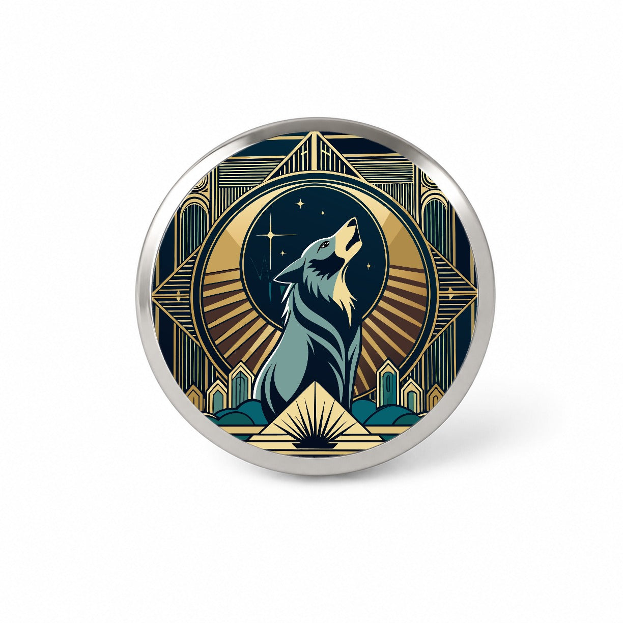 Wolf Howling at Moon Art Deco Novelty Hat Backpack Lapel Pin