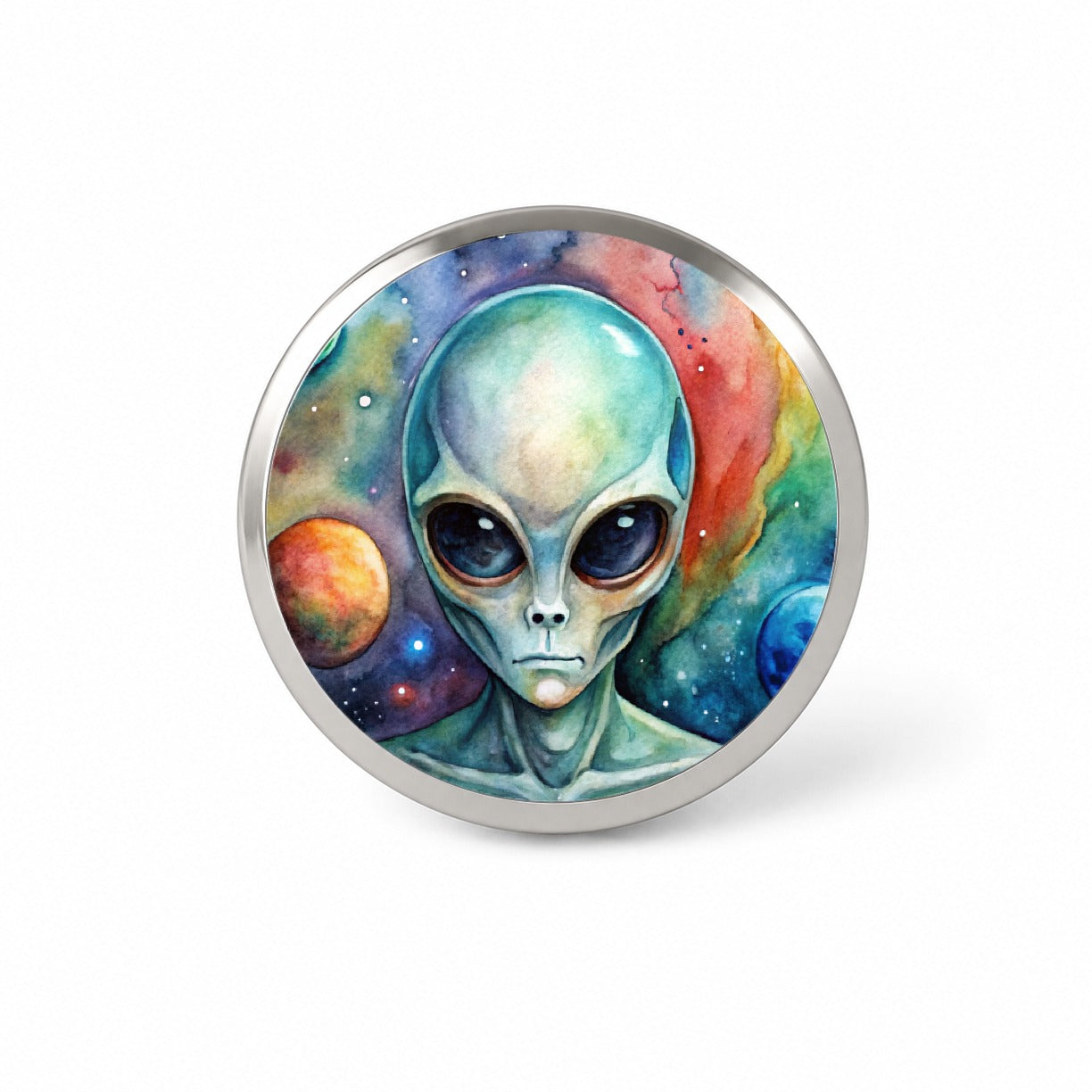 Alien In Space Watercolor Novelty Hat Backpack Lapel Pin