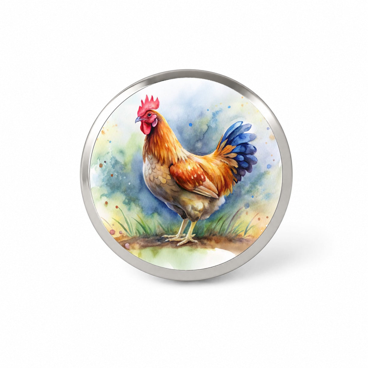Beautiful Chicken Watercolor Novelty Hat Backpack Lapel Pin
