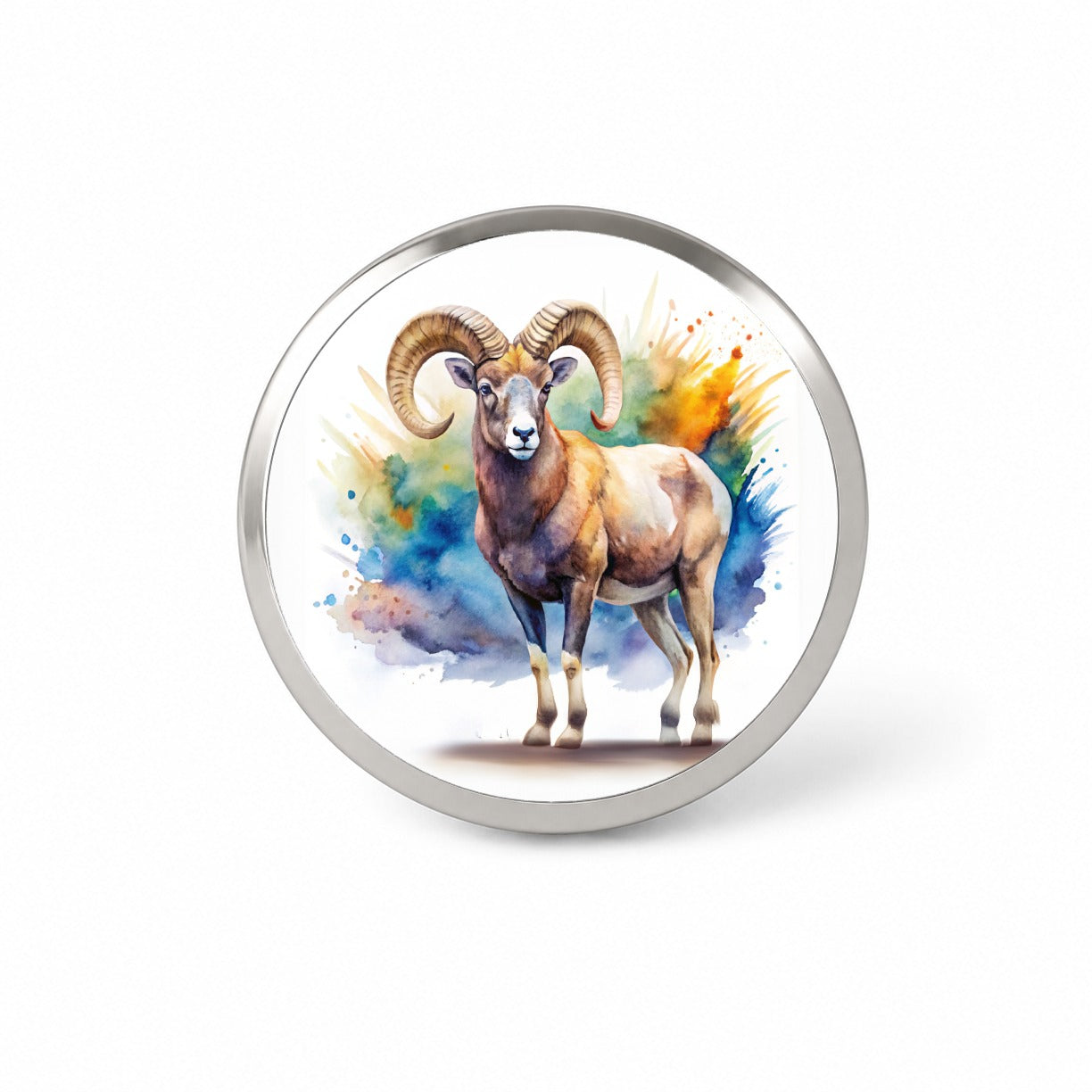 Bighorn Sheep Watercolor Design Novelty Hat Backpack Lapel Pin
