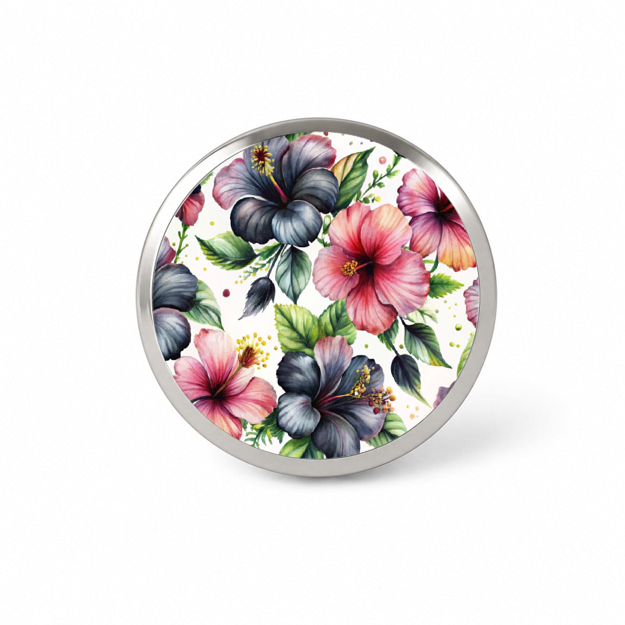 Black Pink Hibiscus Flowers Watercolor Novelty Hat Backpack Lapel Pin
