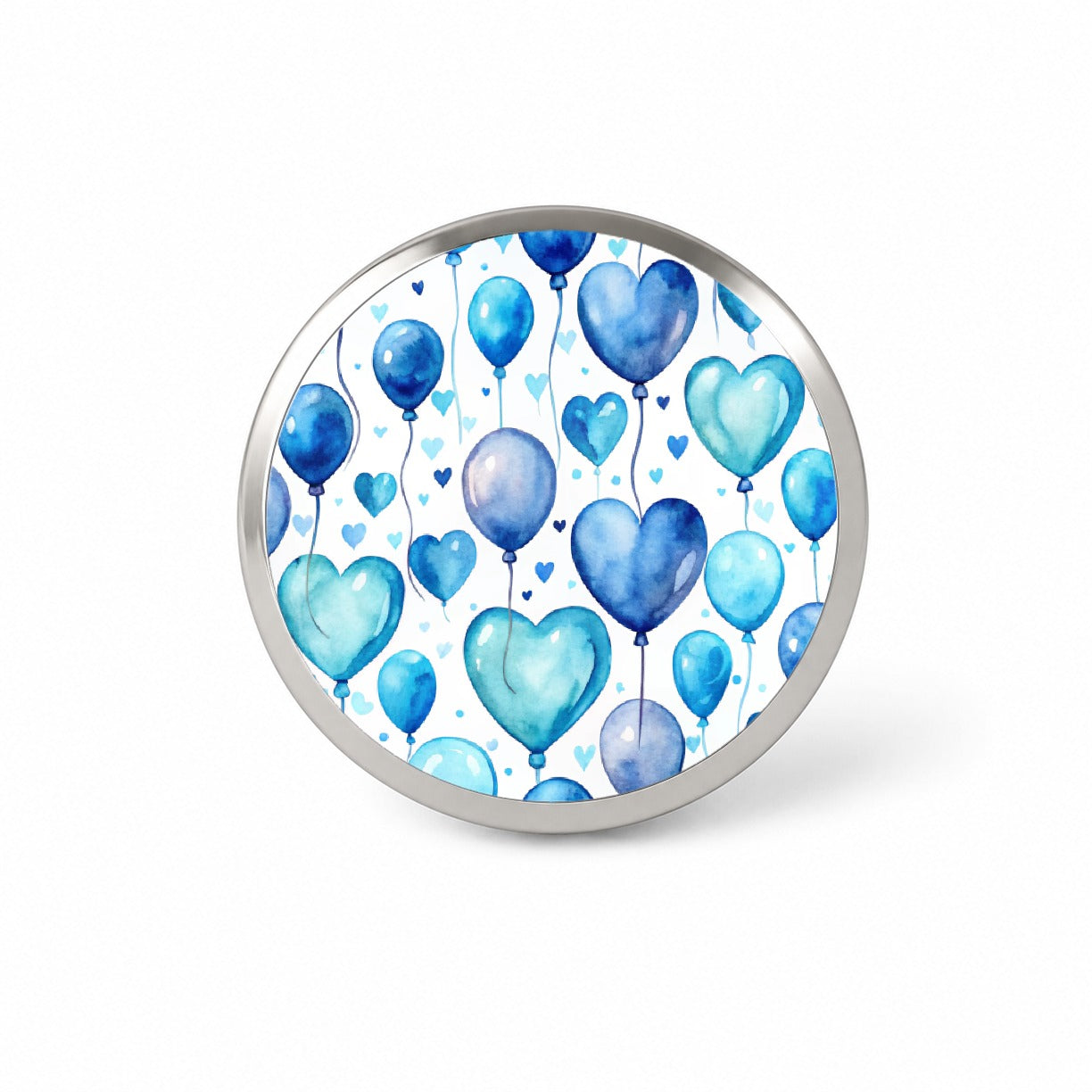 Blue Balloons Hearts Watercolor Birthday Novelty Hat Backpack Lapel Pin