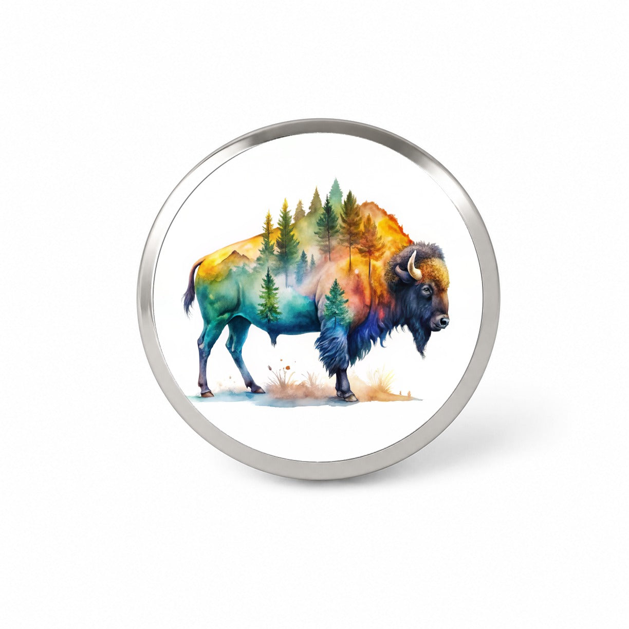 Buffalo In Forest Watercolor Design Novelty Hat Backpack Lapel Pin