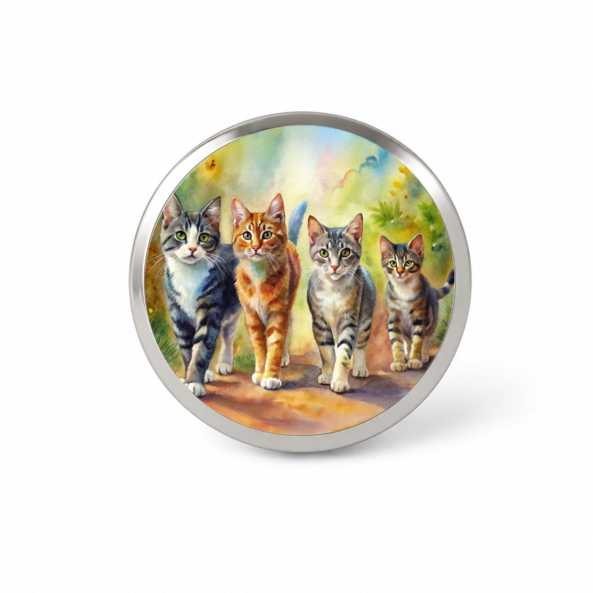 Cats Walking Watercolor Novelty Hat Backpack Lapel Pin
