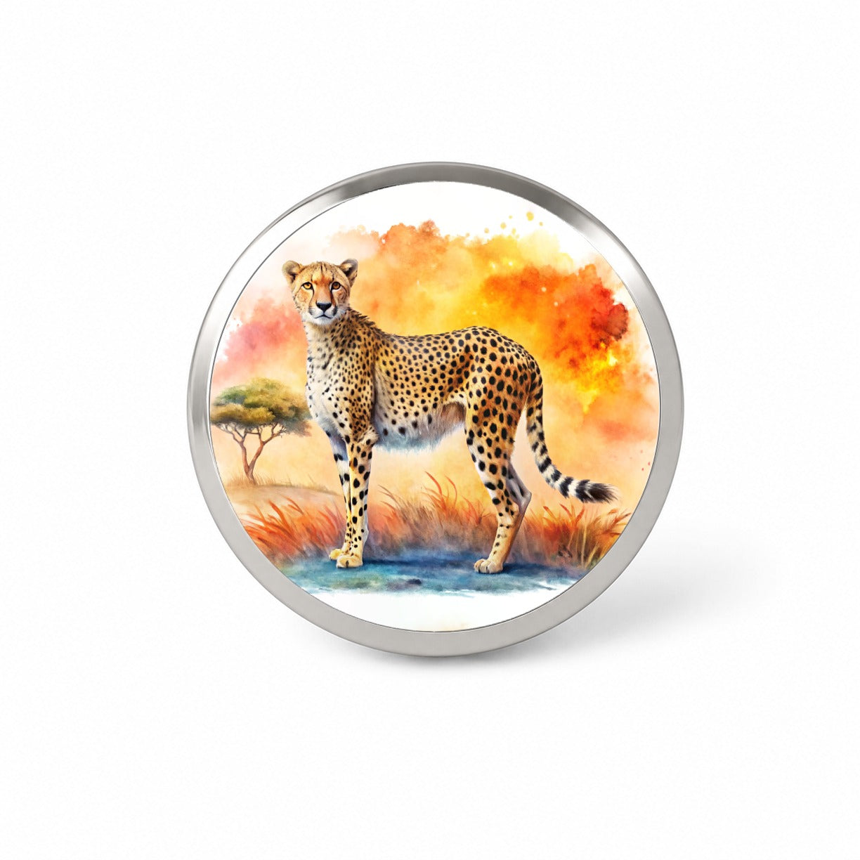 Cheetah African Plain Watercolor Design Novelty Hat Backpack Lapel Pin