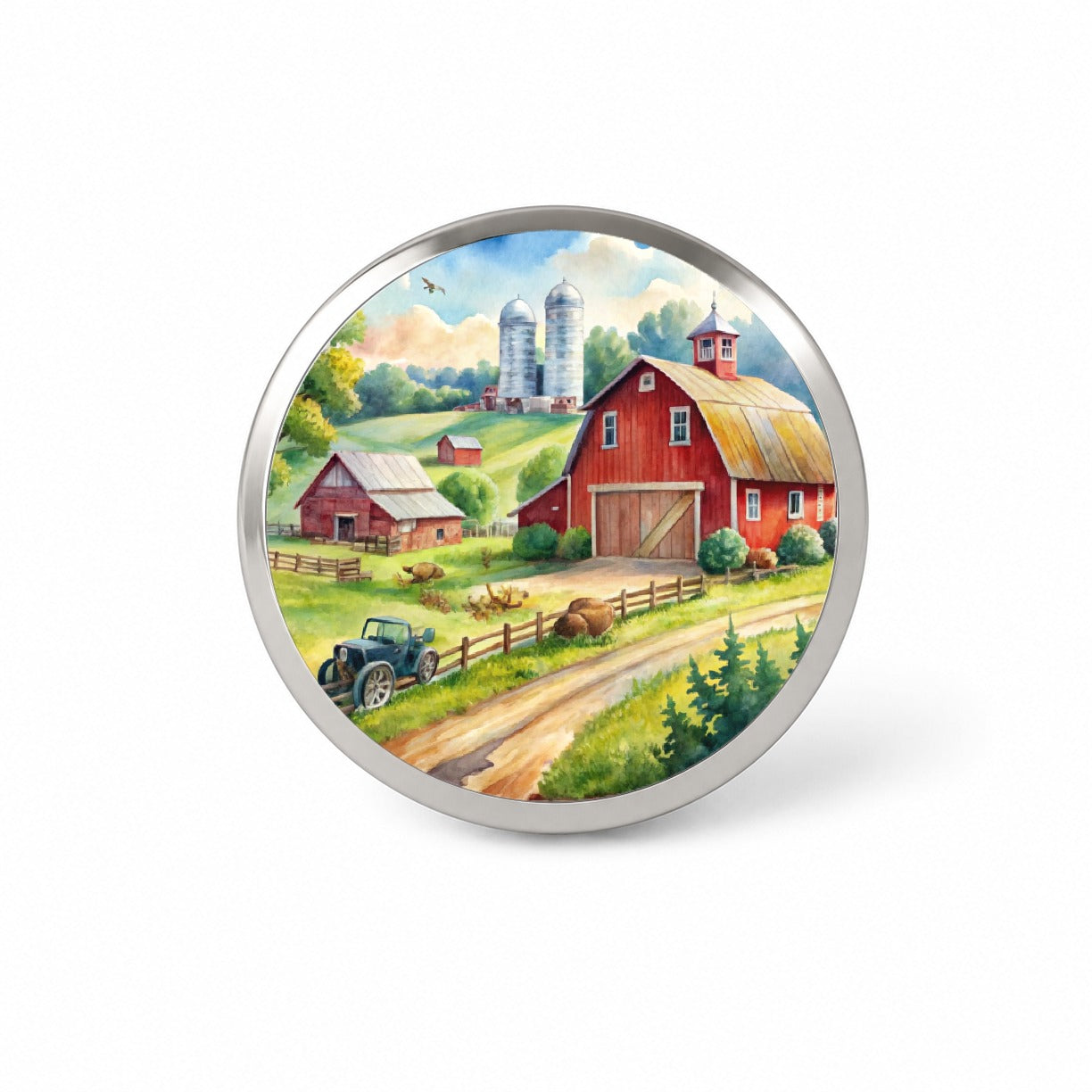 Classic Farm Watercolor Design Novelty Hat Backpack Lapel Pin